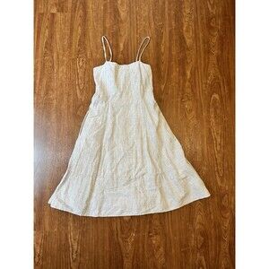 THEORY Perfect Tea Stripped Linen Square Sun Dress A-Line Midi Blue Women's 2